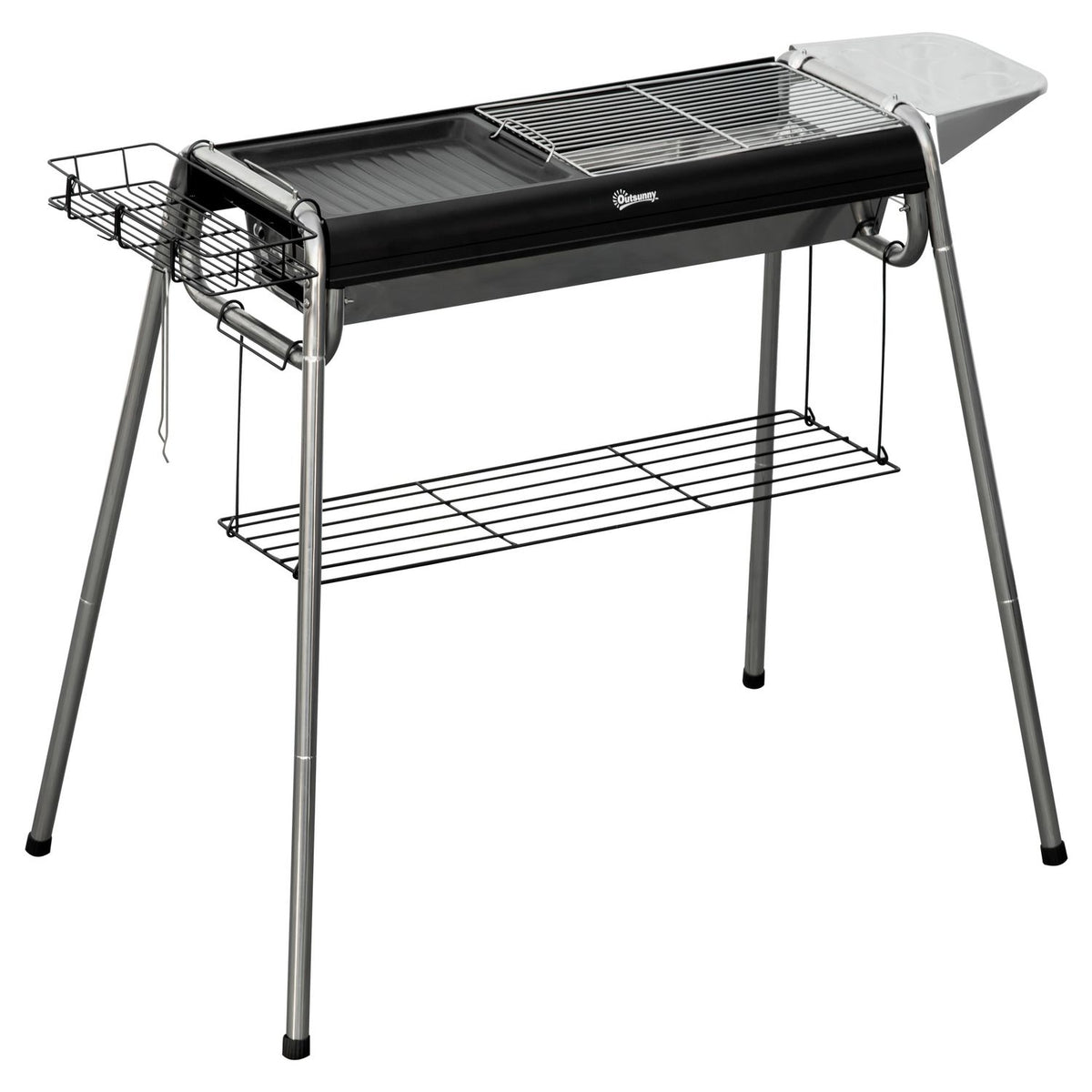 Grill węglowy Outsunny, stal nierdzewna, metal, 96x61x72 cm, czarny(Por omisión)
