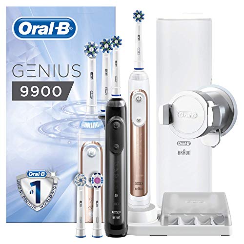Oral-B 4210201182917 Genius 9900 elektryczna szczoteczka do zębów z 2 końcówkami, powered by braun(Różowe Złoto–czarny./z drugą rękojeścią)